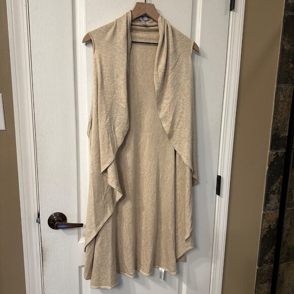 Nordstrom | Heathered Oatmeal Tan Sleeveless Long Duster Cardigan Vest OS Layer - Picture 2 of 6